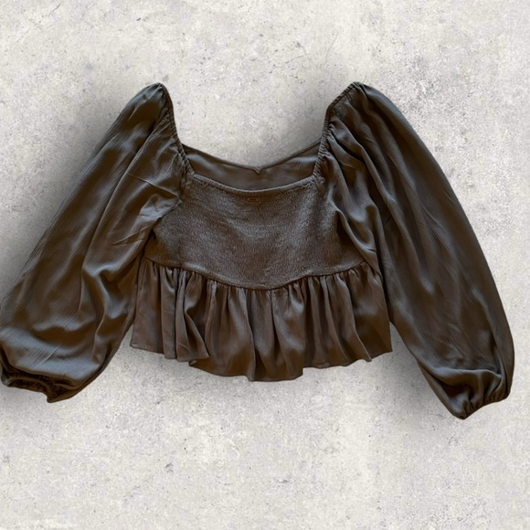 O’Neill Charcoal Grey Peasant Long Sleeve Top Blouse Size M. Great Condition! - Picture 5 of 14